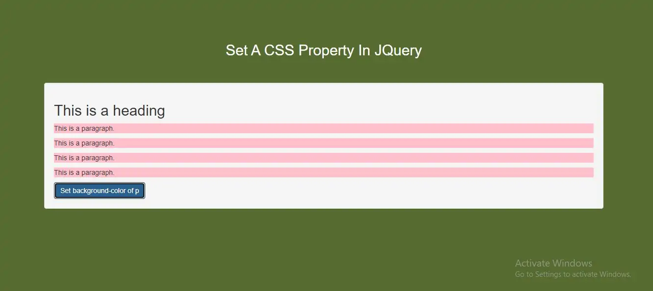 How Can I Set A CSS Property In JQuery With Example