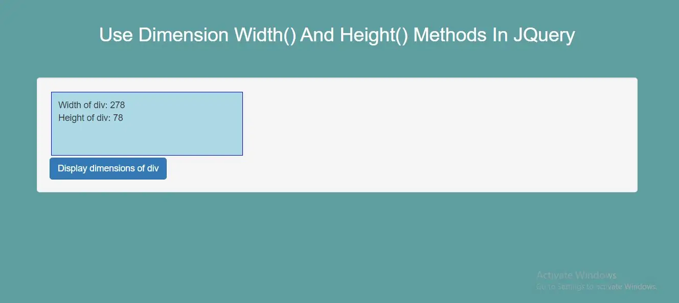 How To Use Dimension Width And Height Methods In JQuery