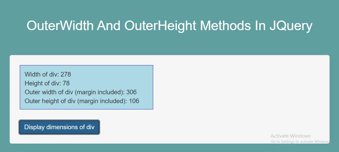 How To Use OuterWidth And OuterHeight Methods In JQuery