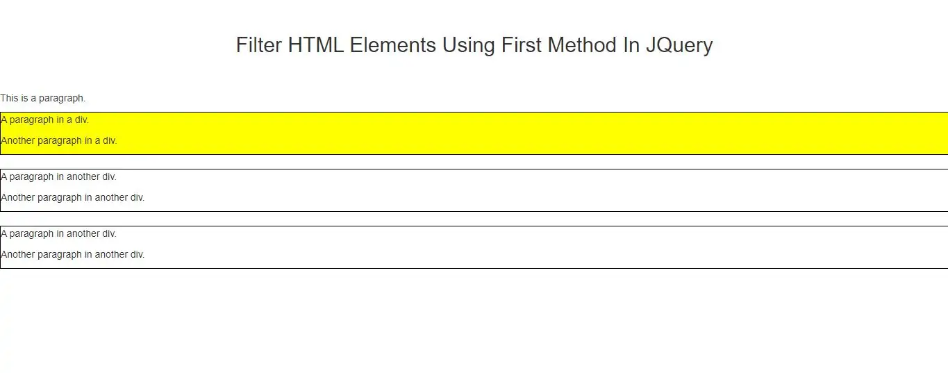 How To Filter HTML Elements Using First Method In JQuery