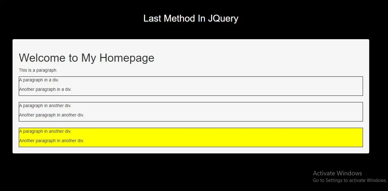 How To Filter HTML Elements Using Last Method In JQuery