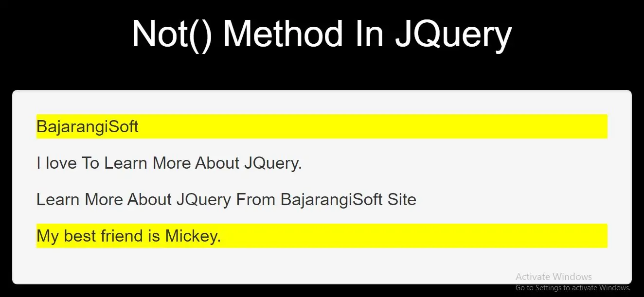 How To Filter HTML Elements Using Not Method In JQuery