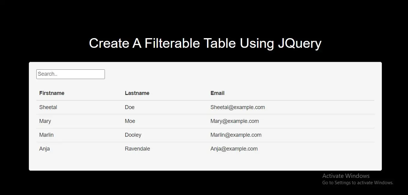 How To Create A Filterable Table Using JQuery With Example