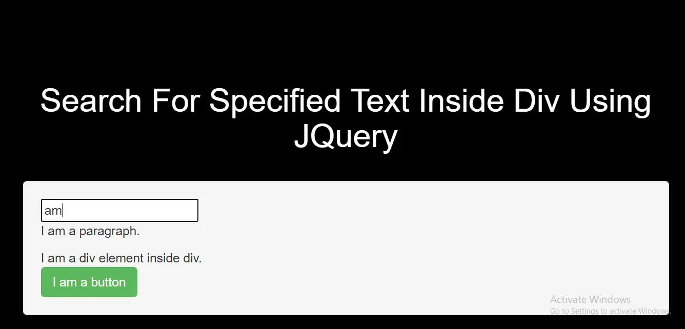 How To Search For Specified Text Inside Div Using JQuery