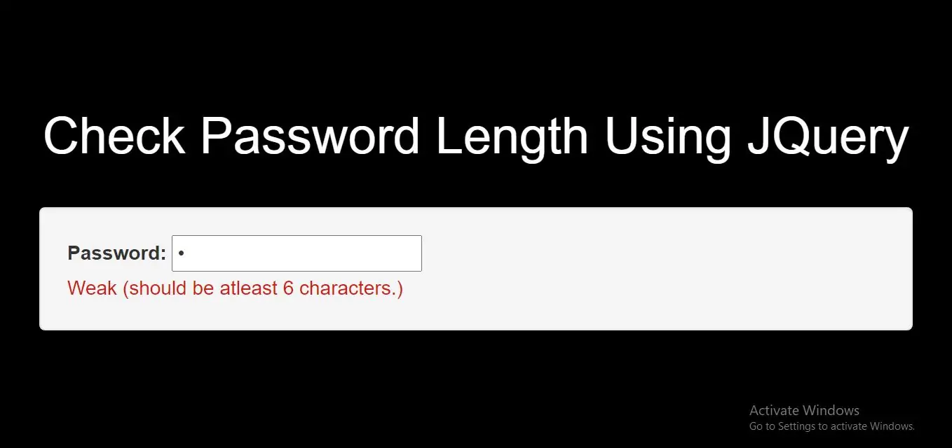 How To Check Password Length Using JQuery With Example