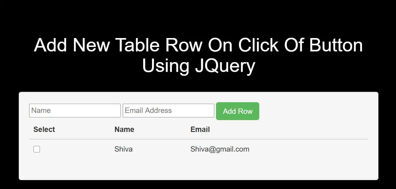 How To Add New Table Row On Click Of Button Using JQuery