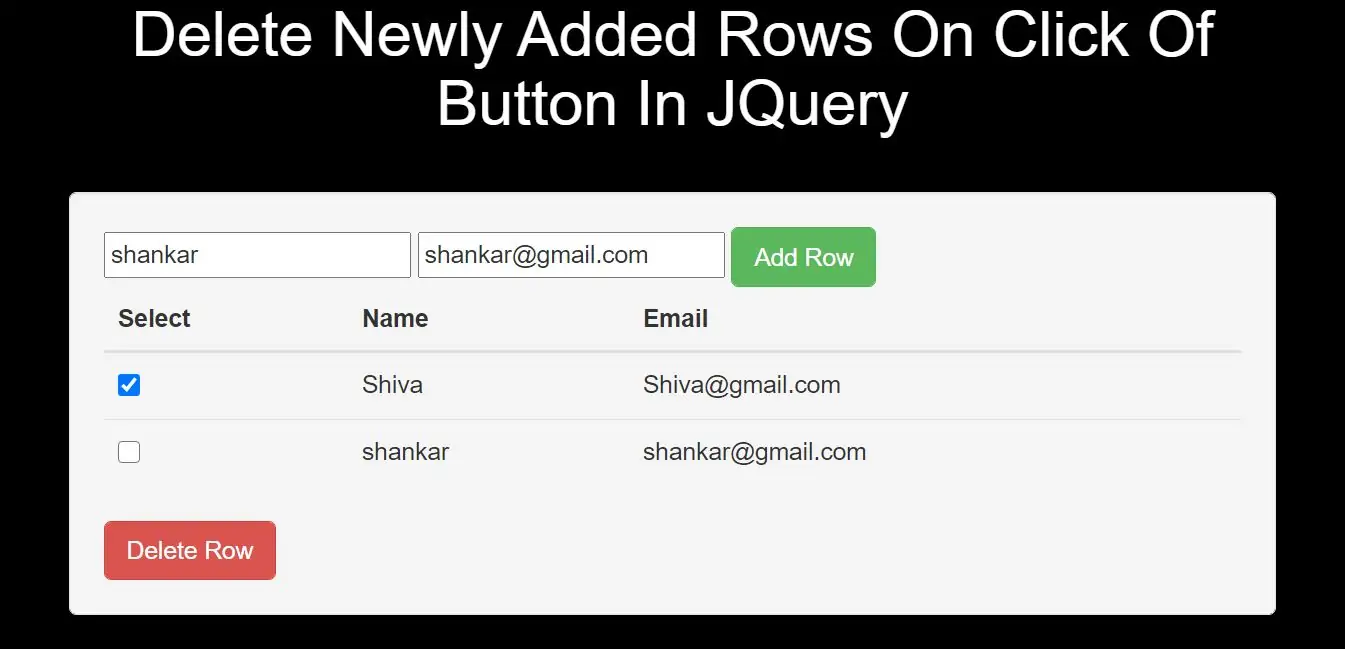 How To Delete Newly Added Rows On Click Of Button In JQuery