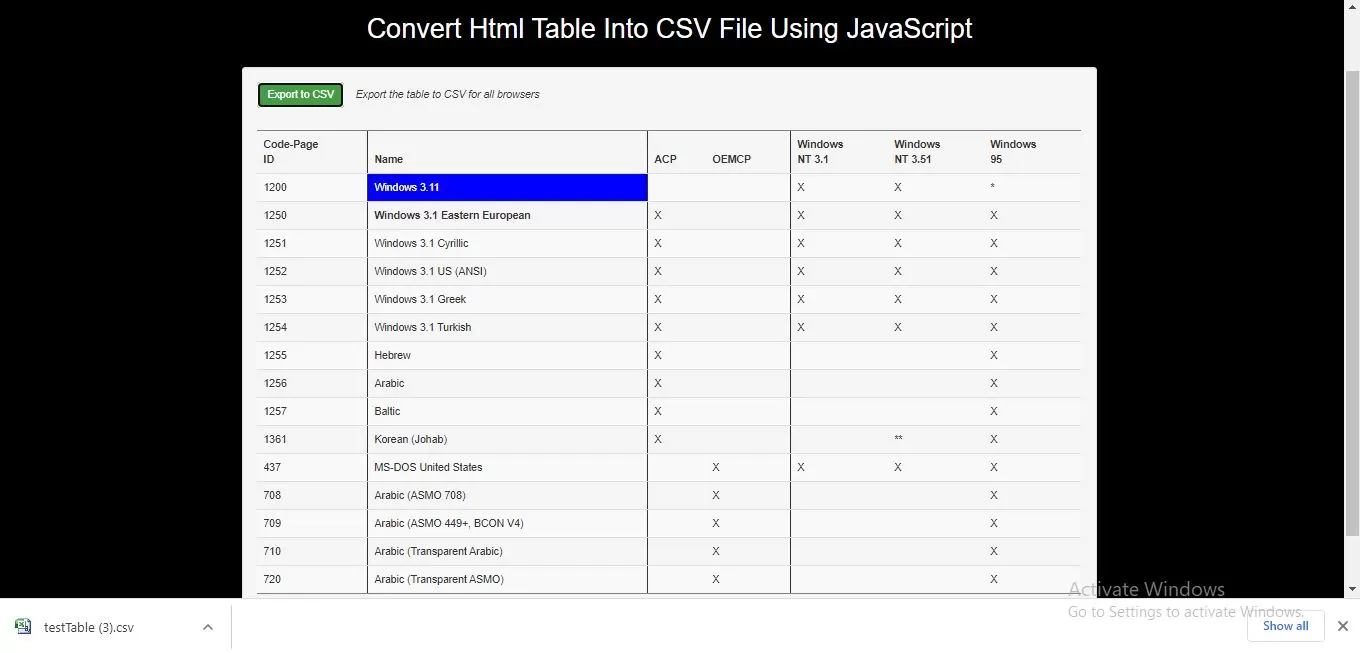 How To Convert JavaScriptTable Into CSV File Using JavaScript