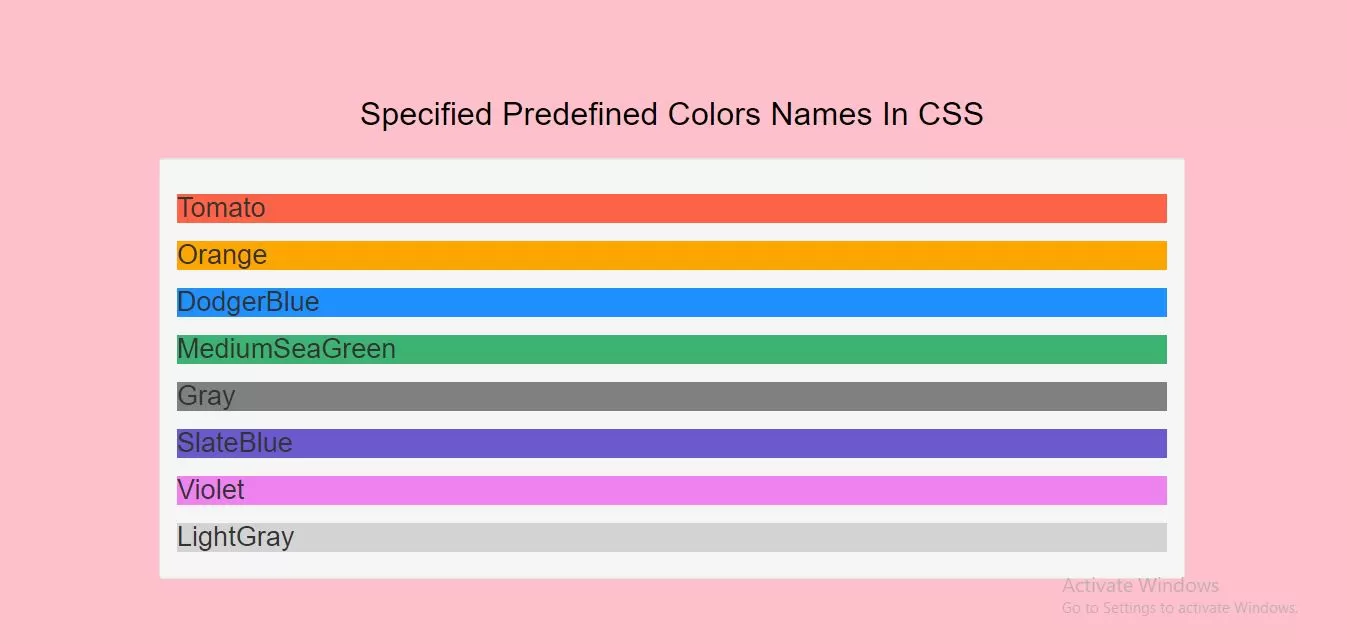 How Can I Specified Predefined Colors Names In CSS