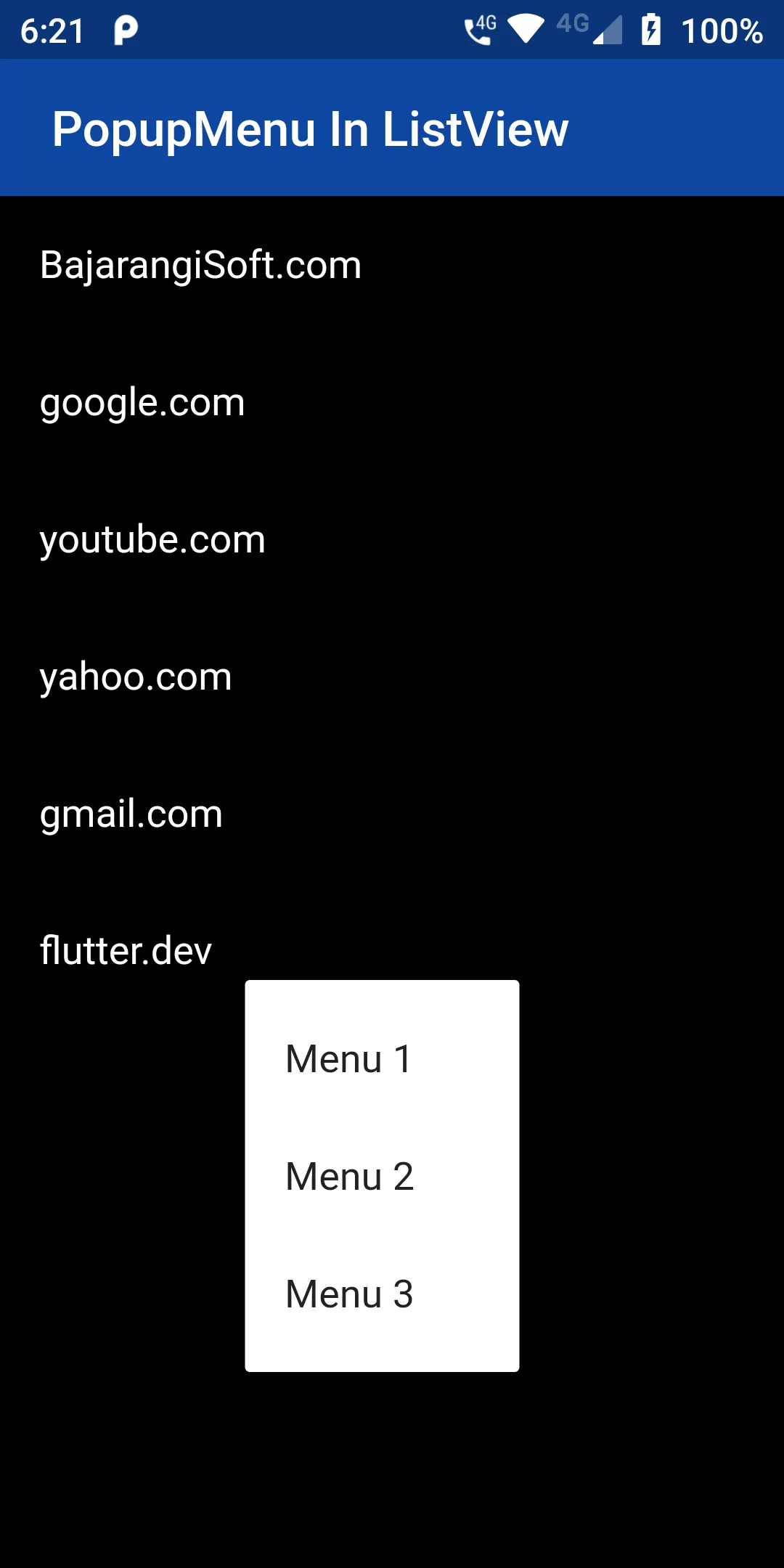 Open Popup Menu Button When Listview Item Is Clicked In Flutter