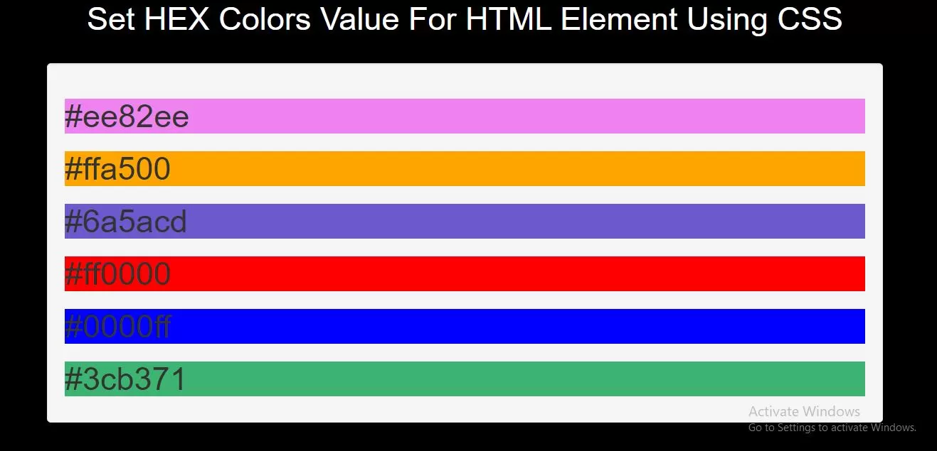 How To Set HEX Colors Value For HTML Element Using CSS