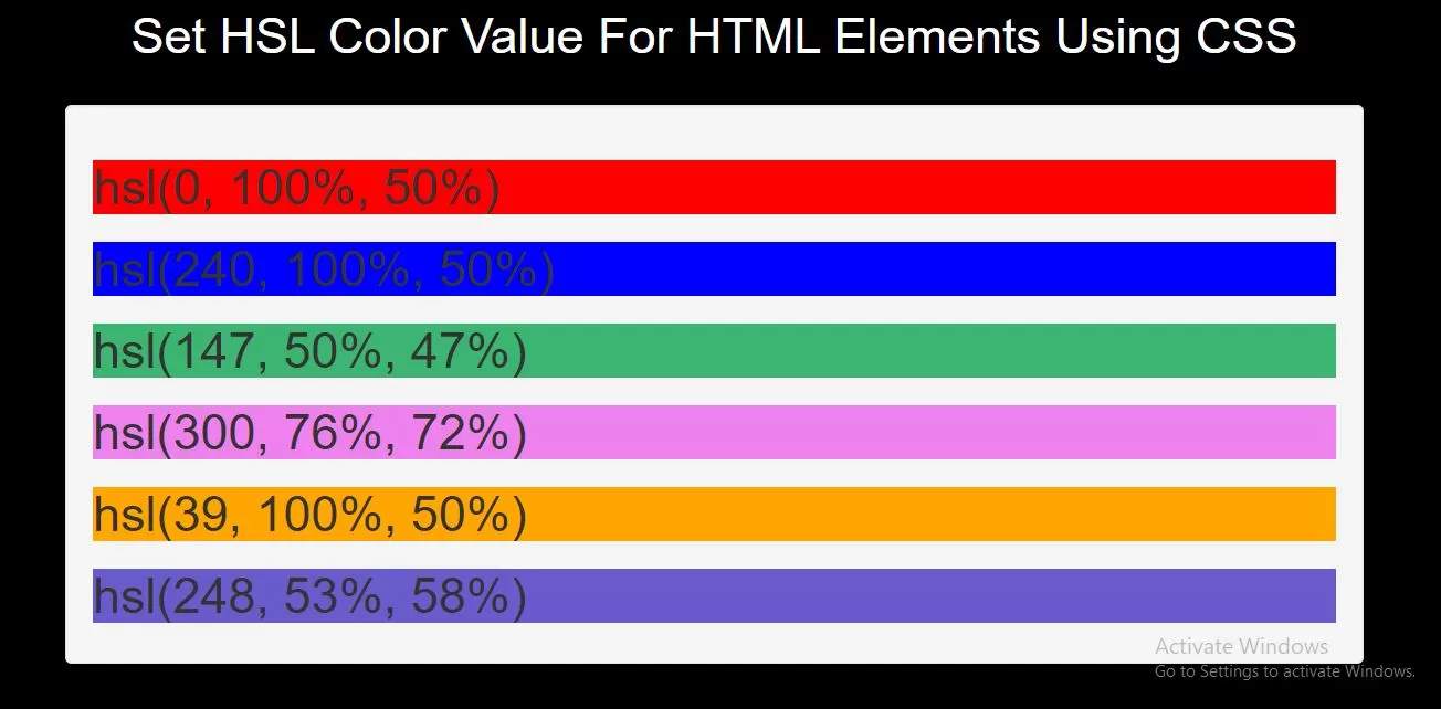 How To Set HSL Color Value For HTML Elements Using CSS