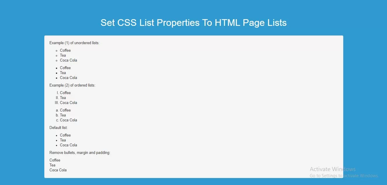 How Do I Set CSS List Properties To HTML Page Lists