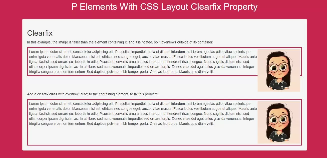 How To Set P Elements With CSS Layout Clearfix Property