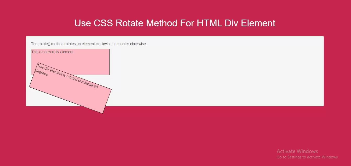 How Do I Use CSS Rotate Method For HTML Div Element