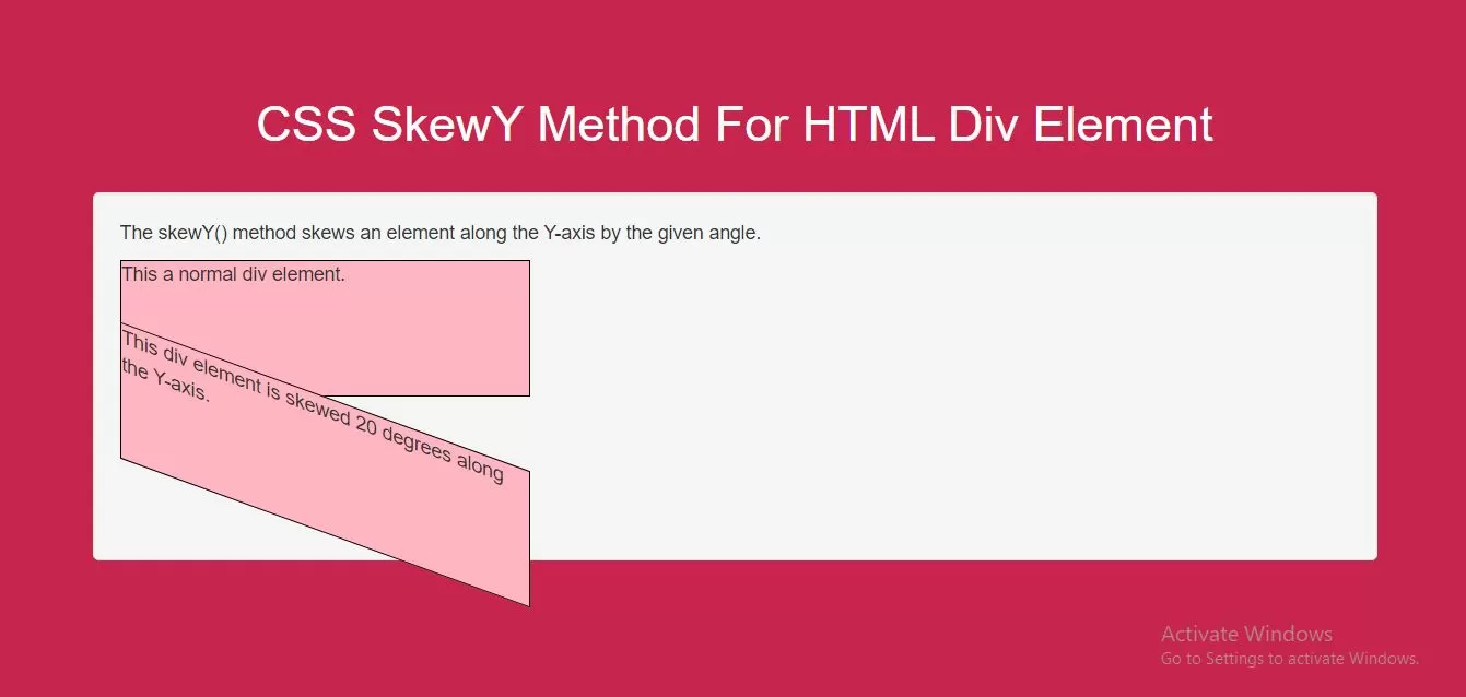 How Do I Use CSS SkewY Method For HTML Div Element