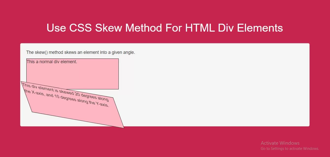 How Can I Use CSS Skew Method For HTML Div Elements