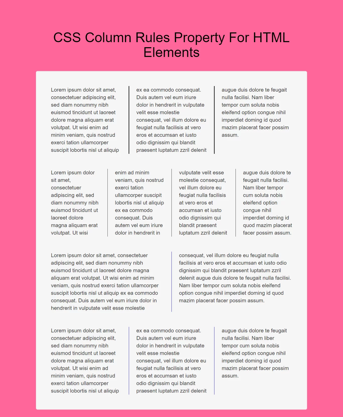How To Use CSS Column Rules Property For HTML Elements