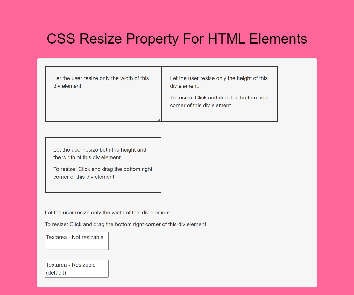 How Do I Use CSS Resize Property For HTML Elements