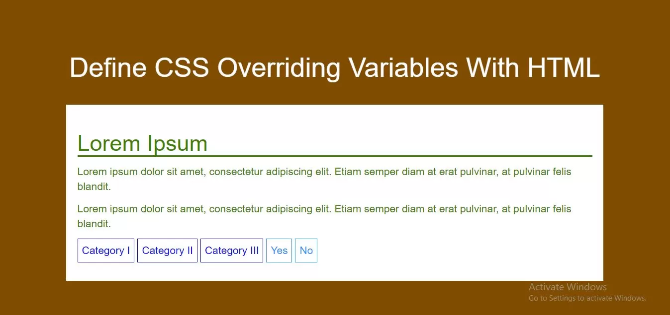 How Do I Define CSS Overriding Variables With HTML