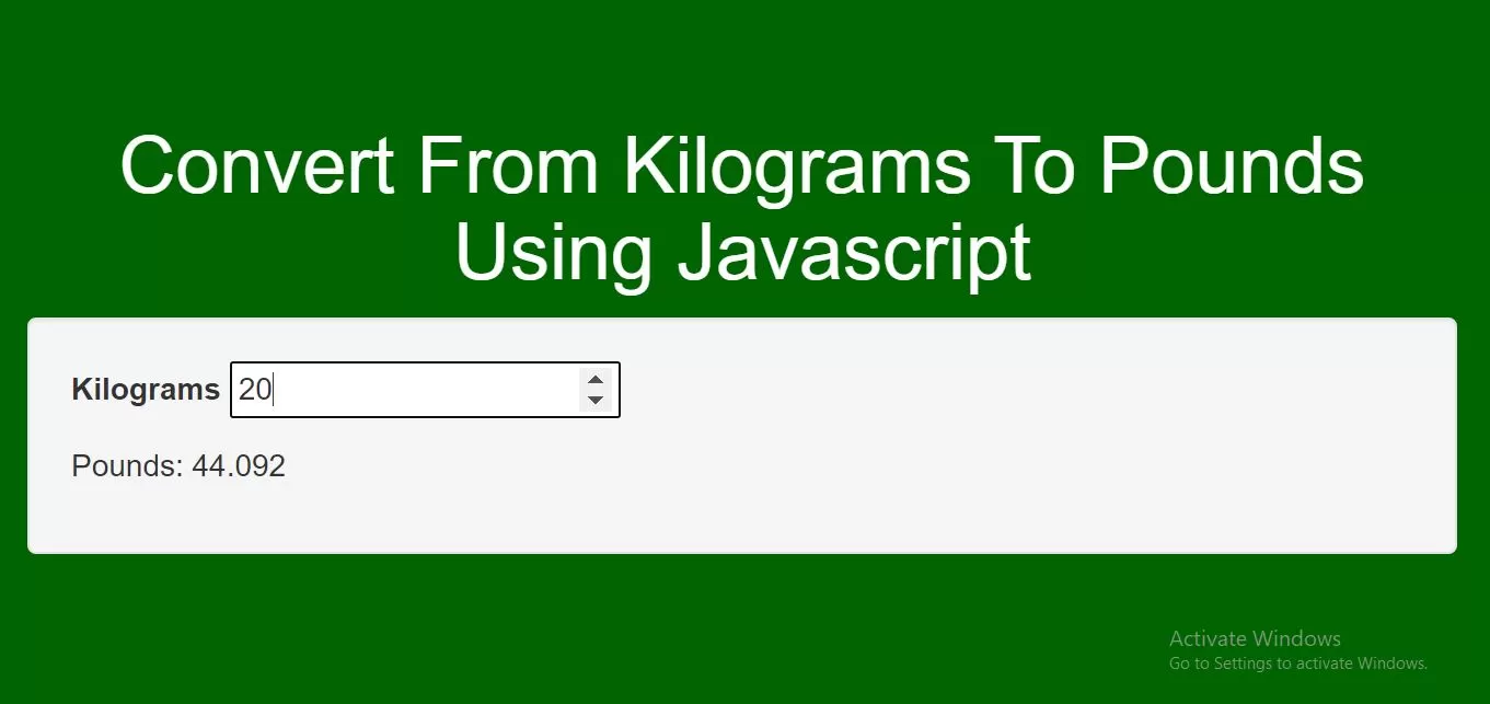 How To Convert From Kilograms To Pounds Using Javascript