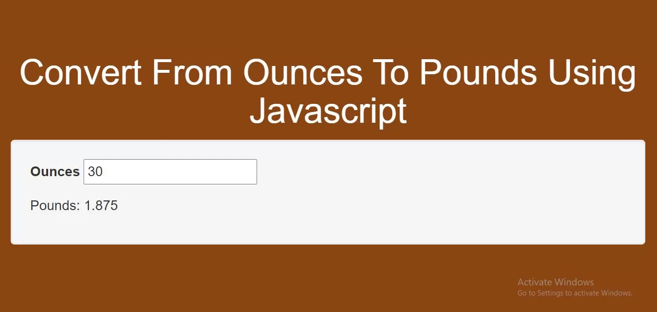 How To Convert From Ounces To Pounds Using Javascript