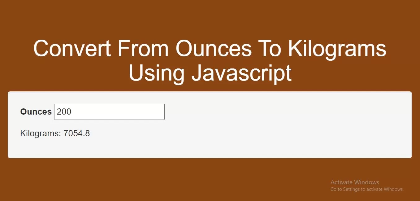 How To Convert From Ounces To Kilograms Using Javascript
