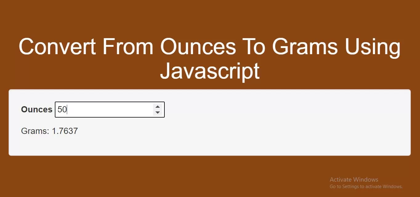 How To Convert From Ounces To Grams Using Javascript