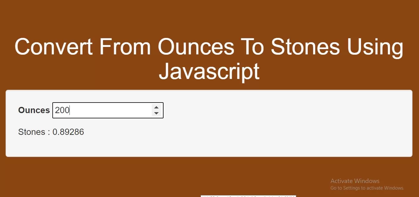 How To Convert From Ounces To Stones Using Javascript
