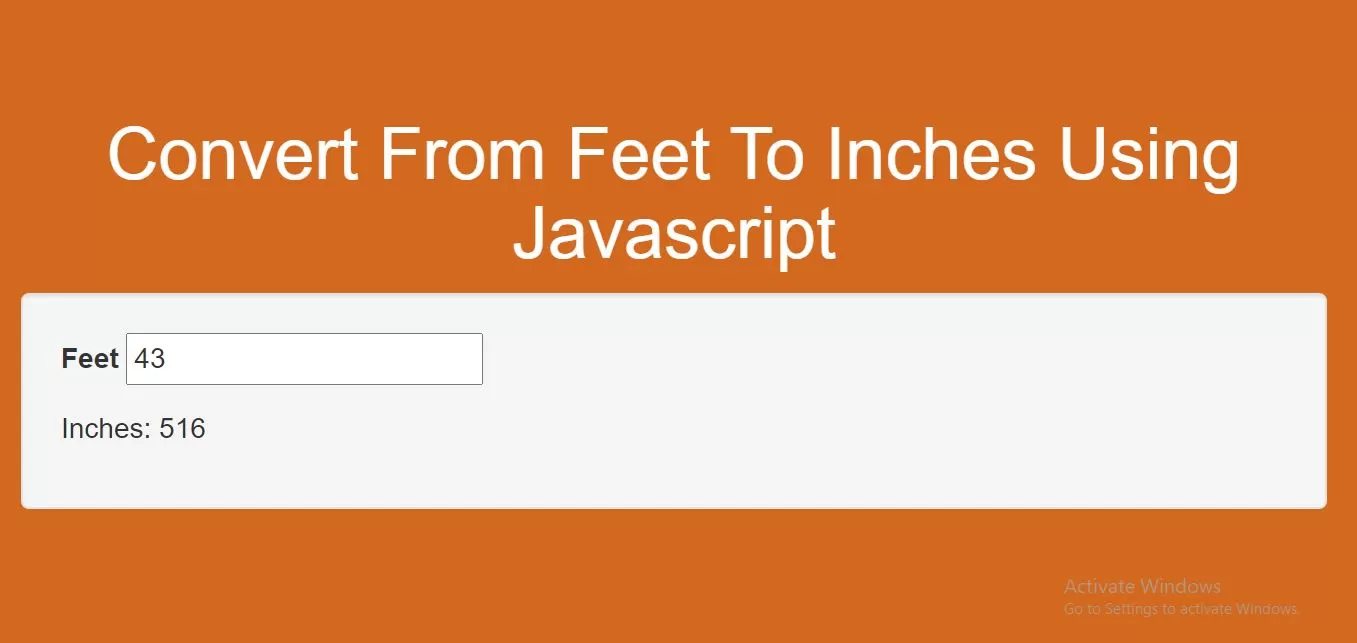 How To Convert From Feet To Inches Using Javascript