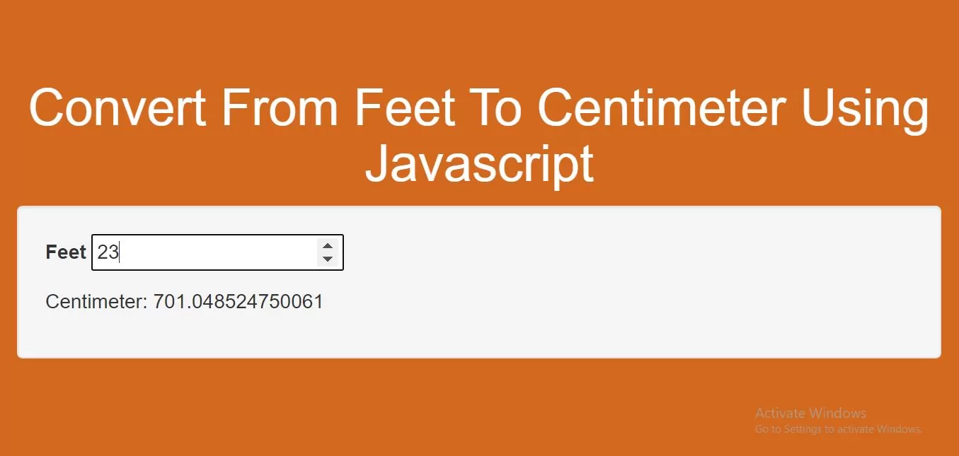 How To Convert From Feet To Centimeter Using Javascript