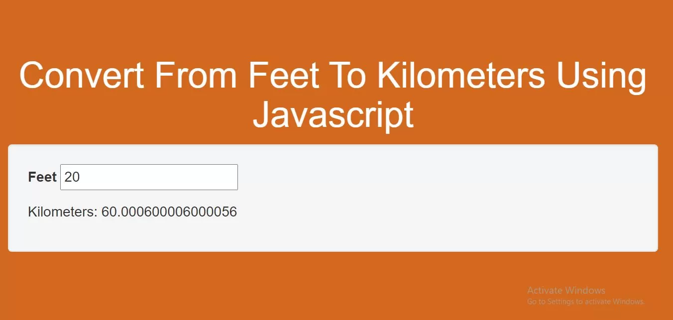 How To Convert From Feet To Kilometers Using Javascript