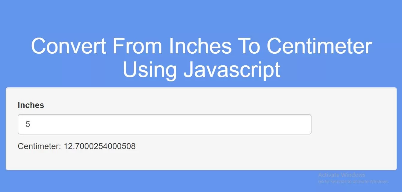 How To Convert From Inches To Centimeter Using Javascript