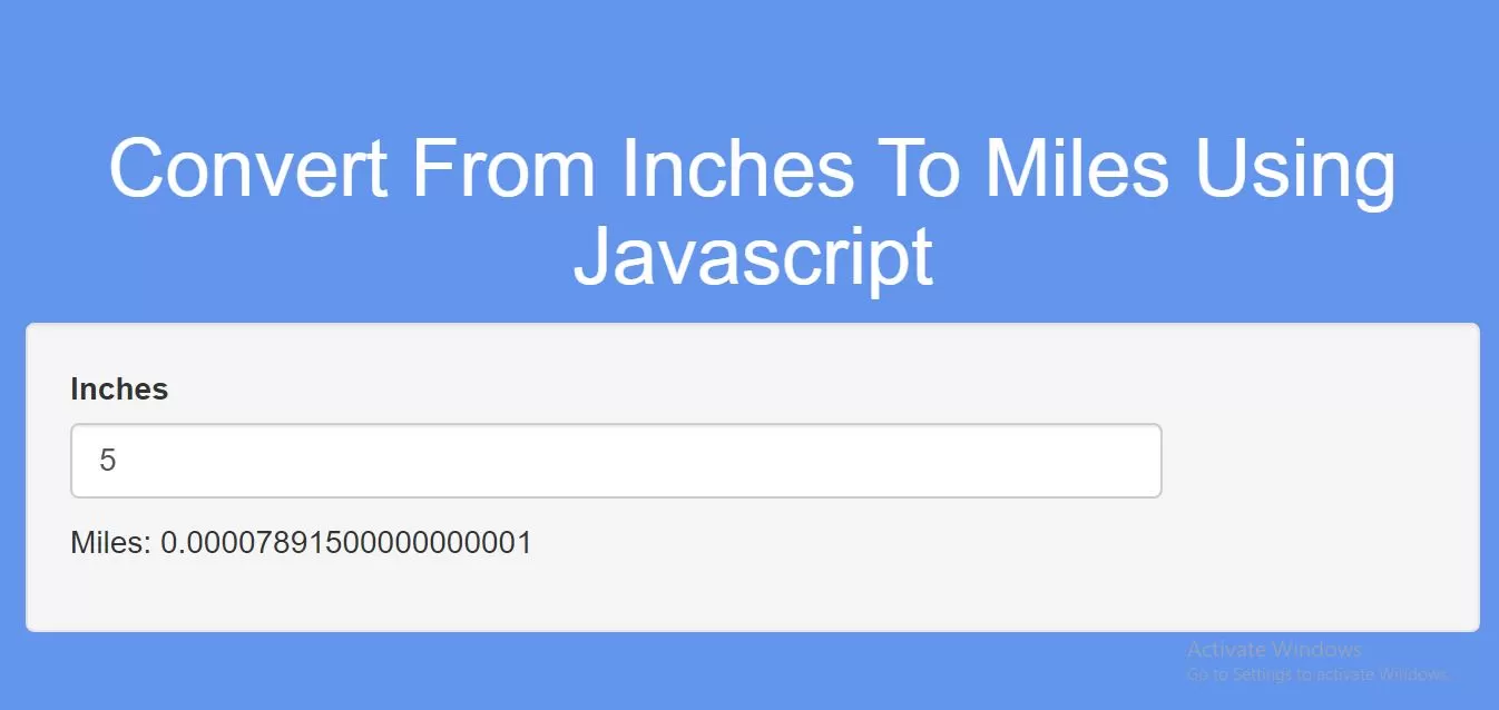 How To Convert From Inches To Miles Using Javascript