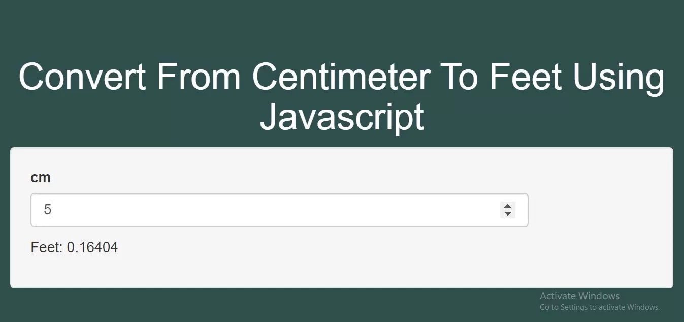 How To Convert From Centimeter To Feet Using Javascript