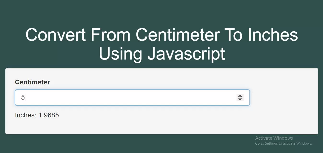 How To Convert From Centimeter To Inches Using Javascript