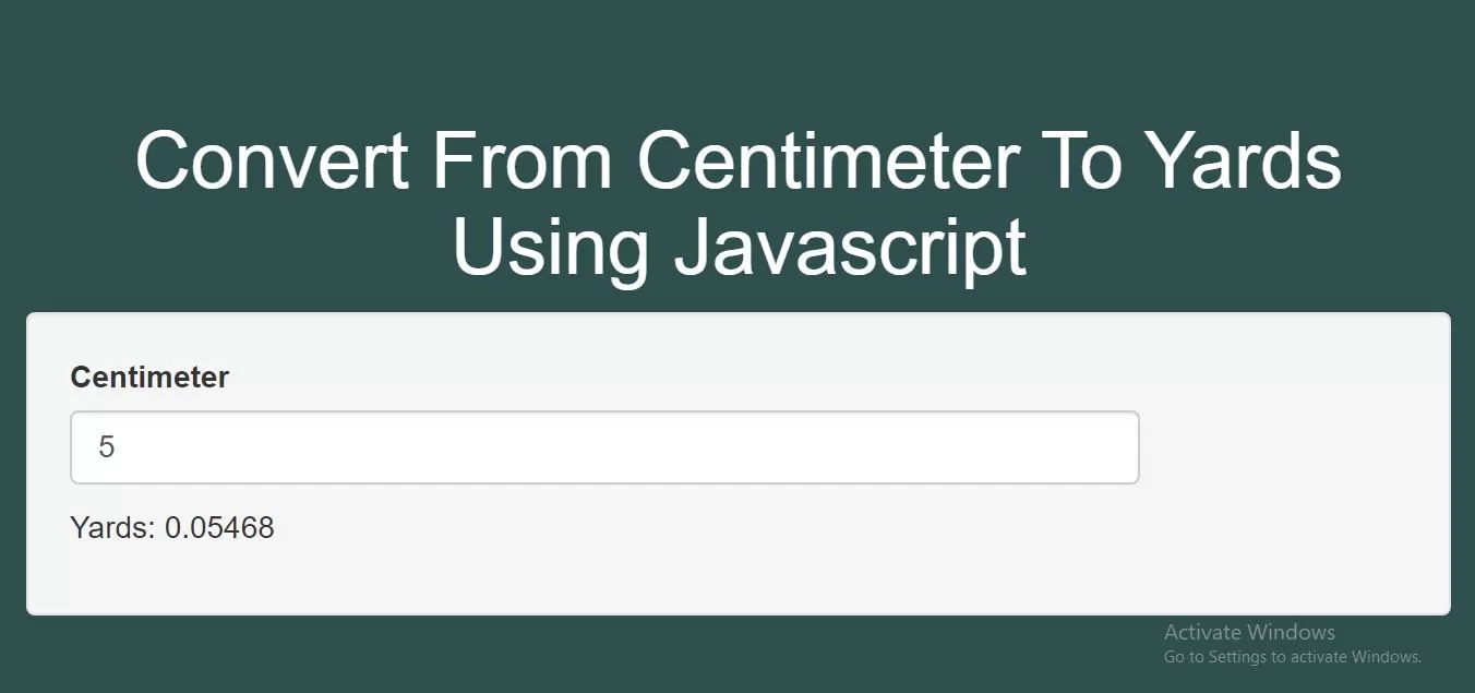 How To Convert From Centimeter To Yards Using Javascript