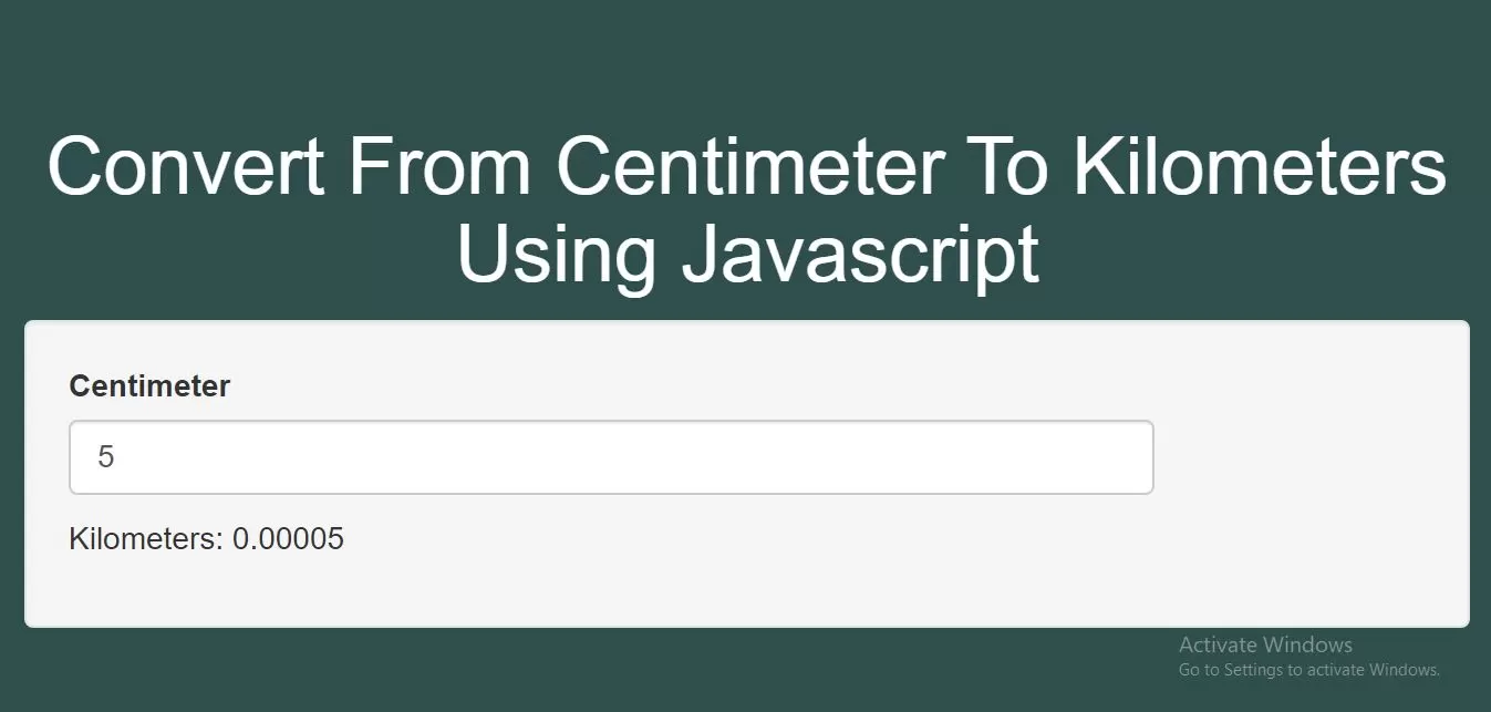 How To Convert From Centimeter To Kilometer Using Javascript