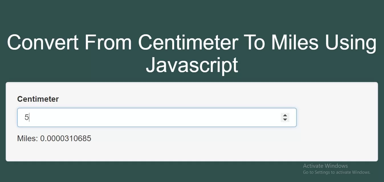 How To Convert From Centimeter To Miles Using Javascript