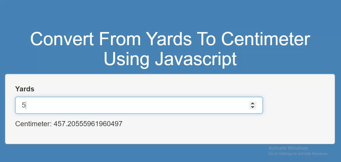 How To Convert From Yards To Centimeter Using Javascript