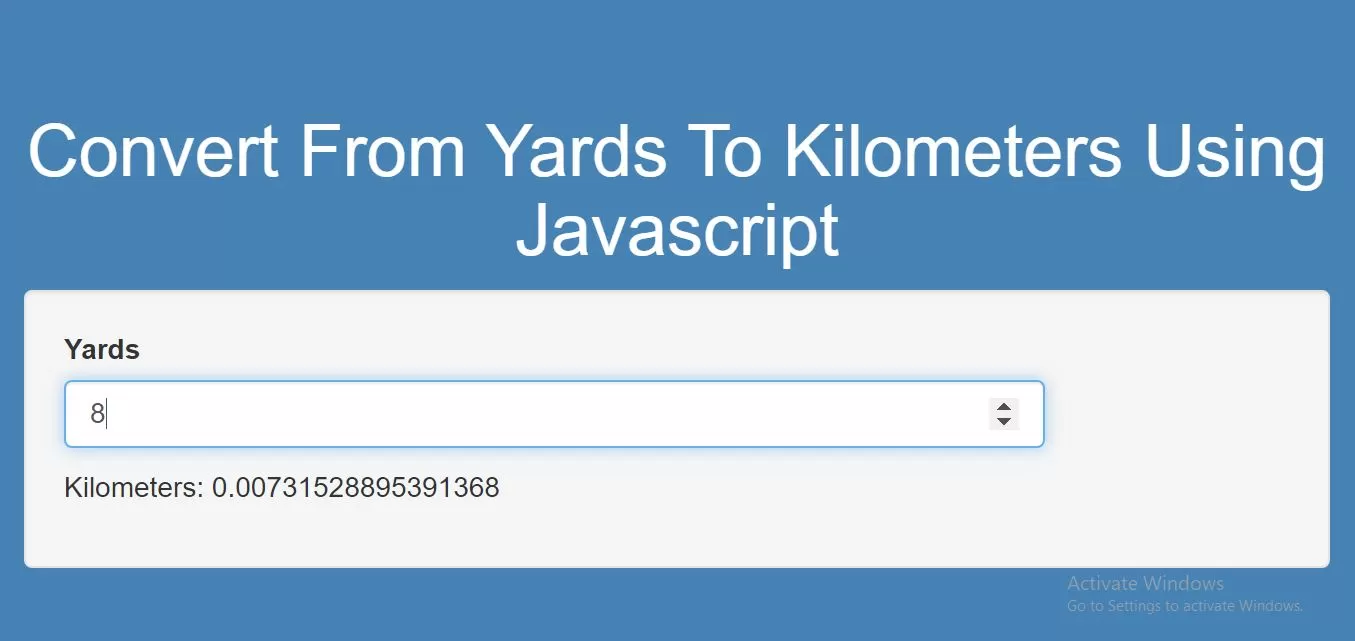 How To Convert From Yards To Kilometers Using Javascript