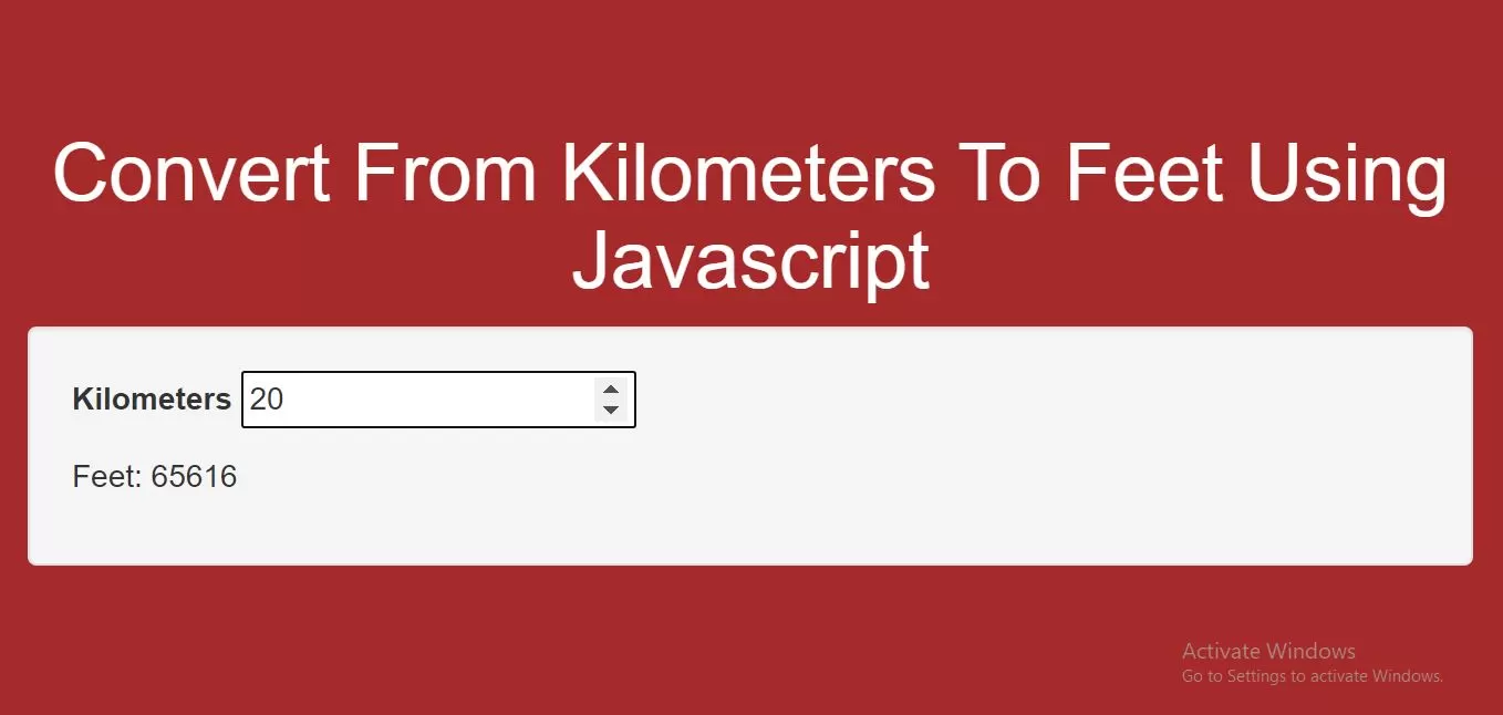 How To Convert From Kilometers To Feet Using Javascript