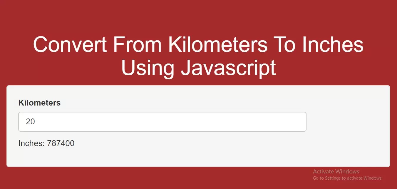 How To Convert From Kilometers To Inches Using Javascript