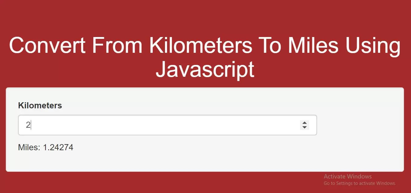 How To Convert From Kilometers To Miles Using Javascript