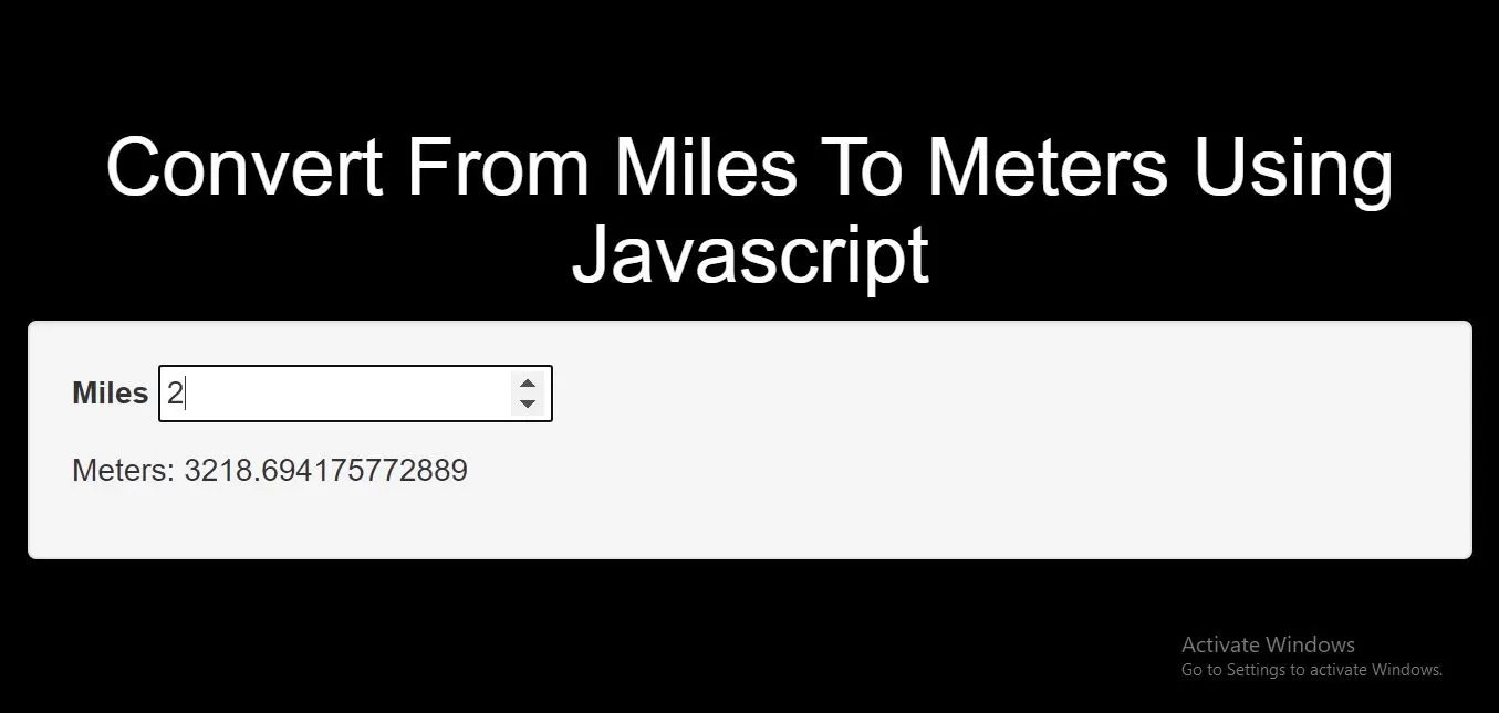 How To Convert From Miles To Meters Using Javascript