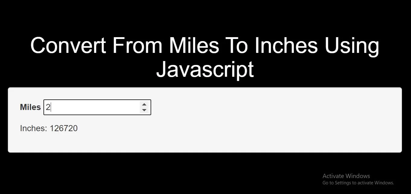 How To Convert From Miles To Inches Using Javascript