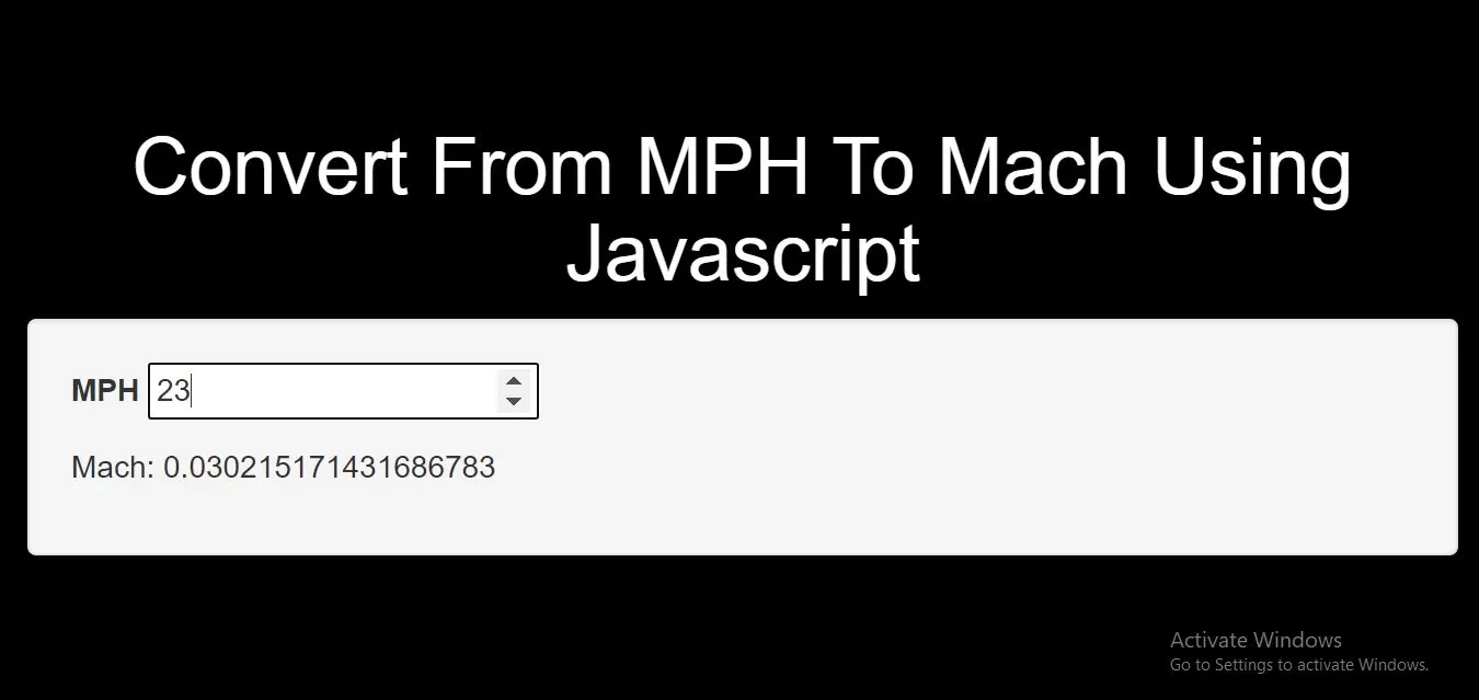 How Can I Convert From MPH To Mach Using Javascript