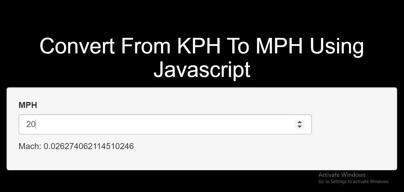 How Can I Convert From KPH To MPH Using Javascript