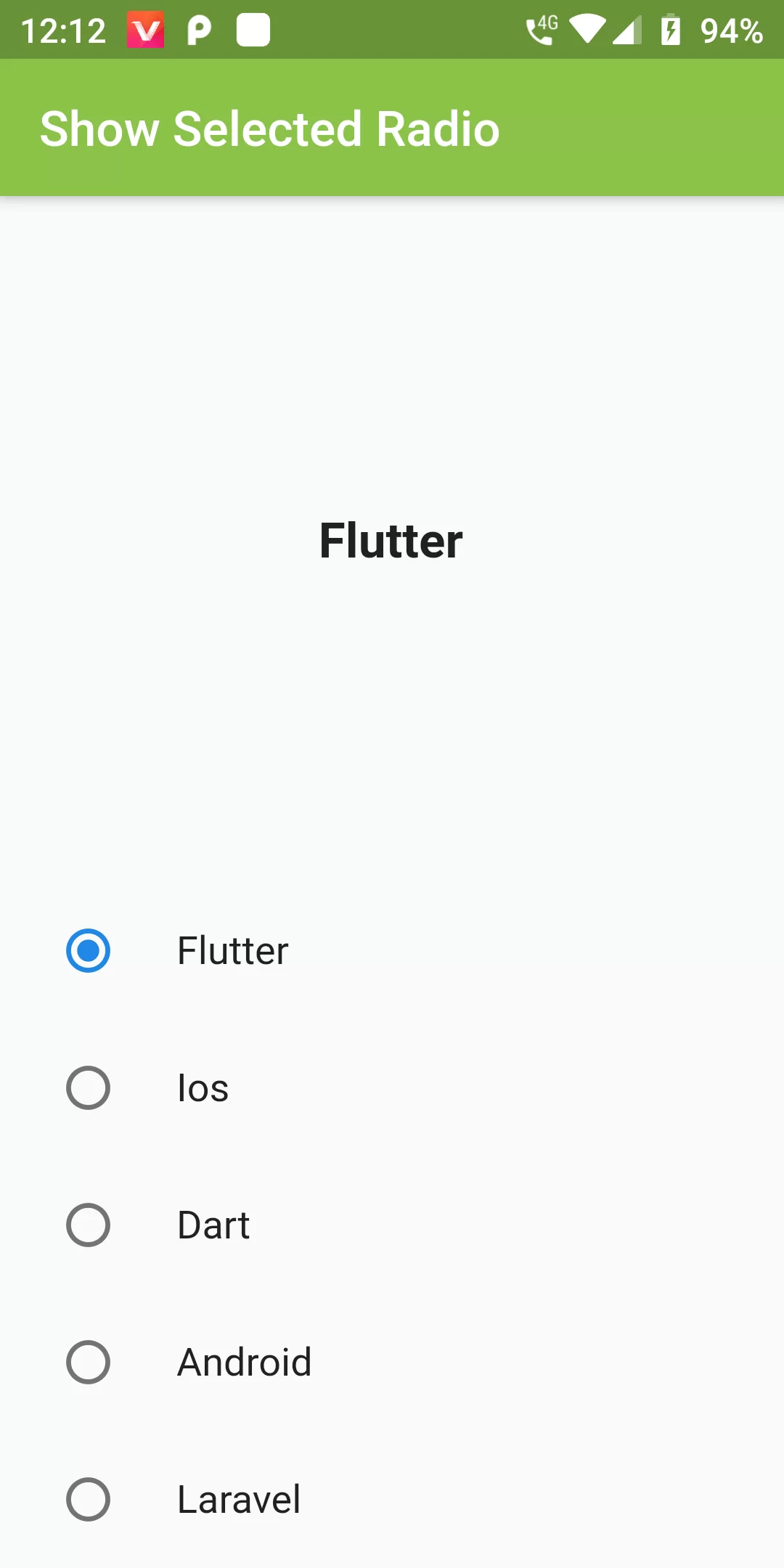 How To Show Selected Radio Button In Radio Group In Flutter