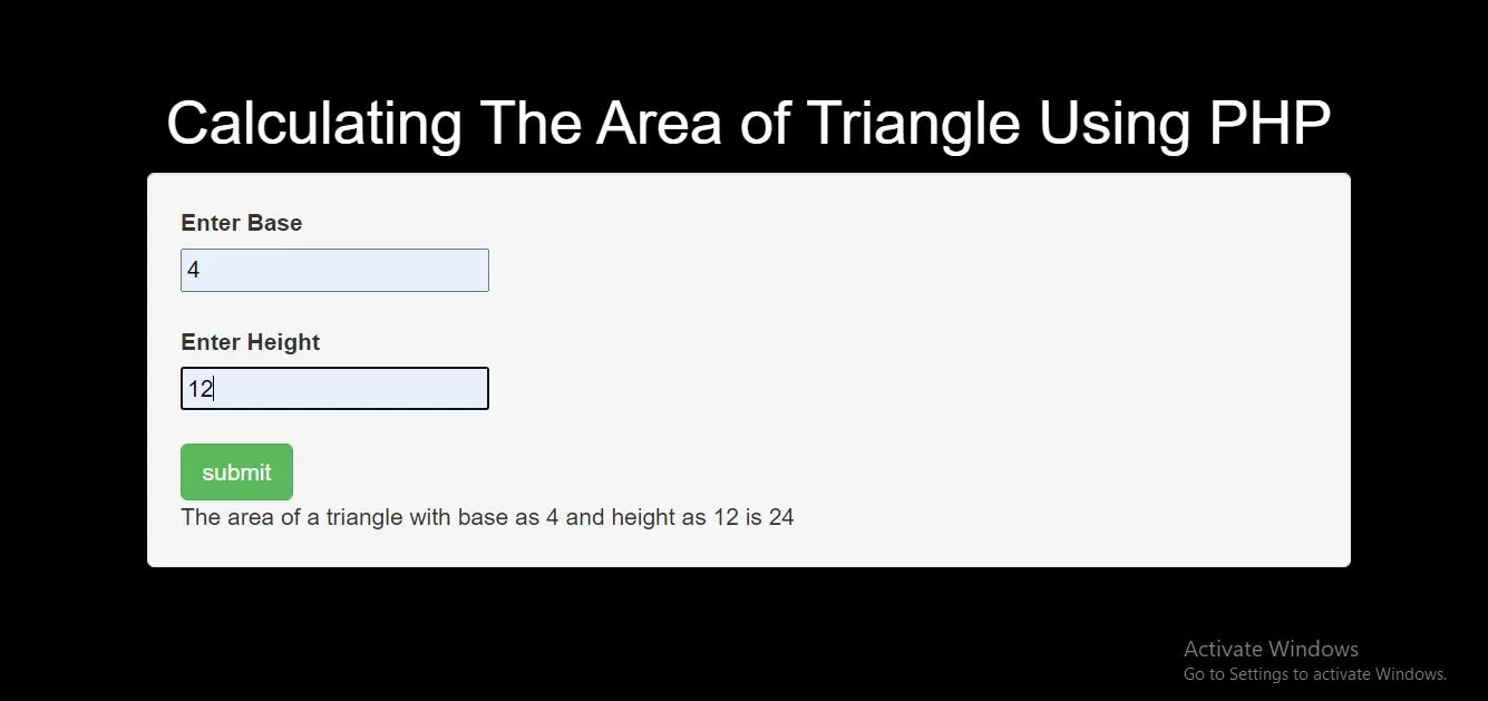 How Can I Calculate The Area of Triangle Using PHP